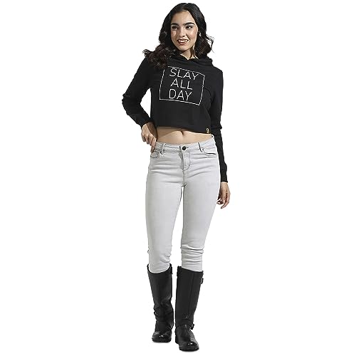 Image of PINACOLADA Women's Typographic Print Hoodie with Ribbed Hem for Casual Wear | Pull On Closure | Hooded Neck | Long Sleeve | Cotton Sweatshirt Crafted with Comfort Fit for Everyday Wear