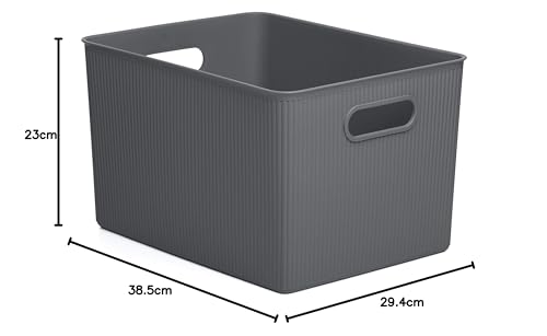 TATAY Plastic Storage Basket 22 L Baobab | Organizer Box | Integrated Handles | Compact and Versatile Design | BPA-Free Plastic | 29.4 x 38.5 x 23 cm, Grey
