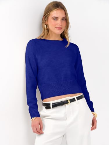 Image of ANRABESS Women's Long Sleeve Sweaters Cropped Crew Neck | Business Casual Tops,Light Weight Comfy Knit,Pullover ShortSweater,Basic Classic,Fall Fashion Winter Layer Clothes