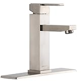 RBROHANT Surface Mounted Brushed Nickel One Hole or Three Hole Bathroom Sink Faucet With Deck Plate (Solid Brass, 3.95 Pounds, 8 inch)