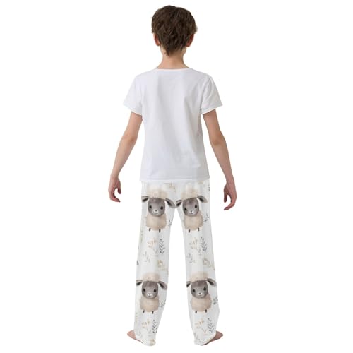 Cute Sheep Long Pajama Pants Elastic Waist PJ Bottoms with Pockets S A1116724