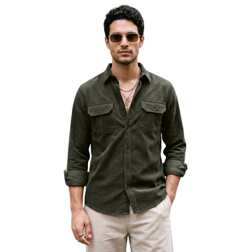 Image of Urbano Fashion Men's Corduroy Full Sleeve Regular Fit Solid Overshirt with Utility Pockets