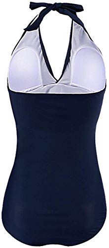 Wiselect Maternity Swimwear One Piece Solid Halter Pregnancy Swimsuit V Neck Bathing Suit With Adjustable Chest Drawstring, Blue, Large #TOP2