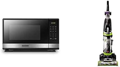 BLACK+DECKER Microwave Oven with Turntable Push-Button Door,Child Safety Lock,1000W,1.1cu.ft,Stainless Steel, 1.1 Cu.Ft & BISSELL Cleanview Swivel Pet Upright Bagless Vacuum Cleaner, Green, 2252