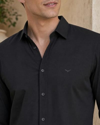 Image of Nobero Everyday Comfort Shirt for Men | Cotton Shirts for Men in 205 GSM Plated Interlock | Stand Collar | Regular Fit | Full Sleeve