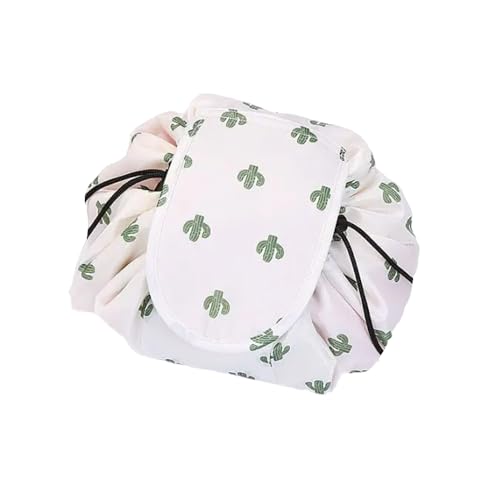 Image of Maharsh Women's Convenient and Waterproof Multifunction Portable Lazy Travel Cosmetic Storage Makeup Organizer Toiletry Bag with Drawstrings (White Cactus)