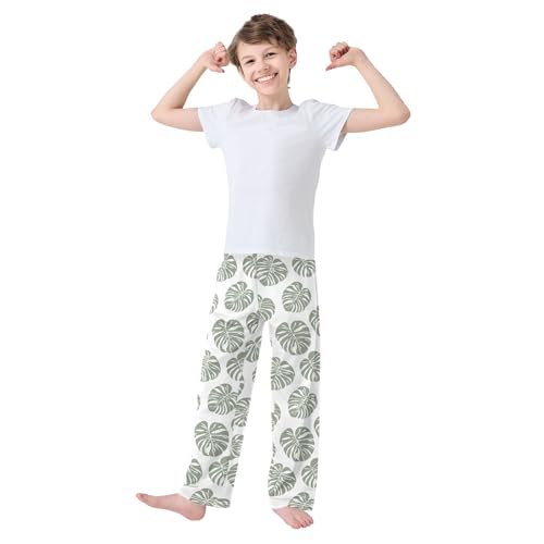 Pajama Pants Lounge Sleep PJ Bottoms Sleepwear Elastic Waist Drawstring S Green Monstera Leaves3