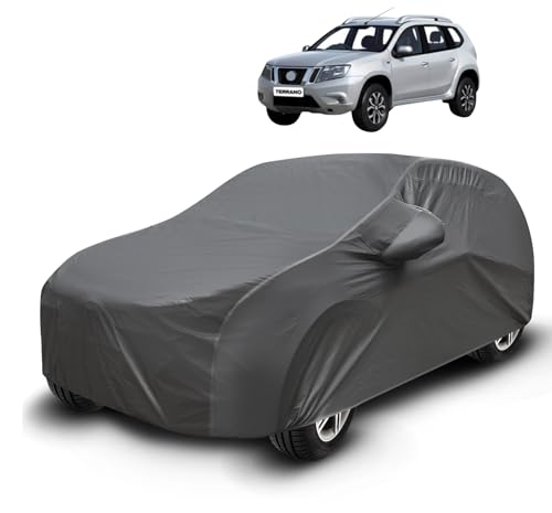 Image of Auto Hub Waterproof Car Cover Compatible with Terrano with Mirror Pockets, Soft Cotton Lining, Terrano Car Cover Waterproof, Grey