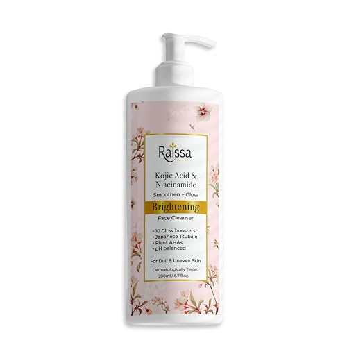 Image of Raissa Face Wash Cleanser with Kojic Acid & Niacinamide for Dull, Uneven Skin, 200ml | Brightening Formula with Japanese Tsubaki & Plant AHAs