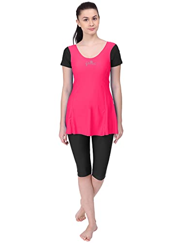 Image of Originals Swimming Costume for Women's One-Piece Beach Wear with Sleeve & Skirted 3 /4 Leggings Maximum Covered Swim Wear Dress (L - 7XL)