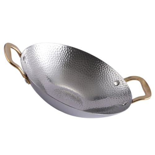 STOBAZA Olla de Acero Inoxidable con Doble Asa Sartén Wok para Estufa Resistente al Calor para Cocina y Camping para Cocinas de Inducción Color Plata con Asas Doradas