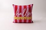 CB Home & Style Outdoorkissen Gartenkissen Wasserabweisend Wasserfest mit Streifen Hallo Sommer Bella Ciao La Dolce vita 45x45cm mit Füllung (Rot/Pink - Hallo Sommer)