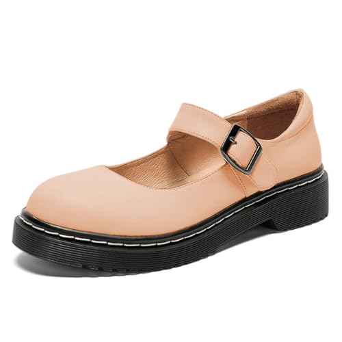 Image of YDN Women Classic Round Closed Toe Mary Jane Flats Platform Adjustable Single Ankle Strap Buckle Comfy Cute Pump Leather Patry Cosplay Girls Dress Shoe Size 4-16