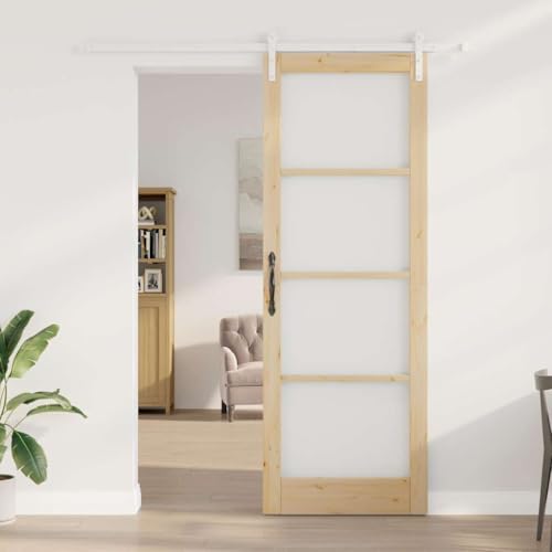 IKAYAA Puerta Corredera 83 x 232 cm con Herrajes Puerta Corredera de Cristal Puertas Interior para Baño Salón Sala de Estar Cocina, Natural y Blanco