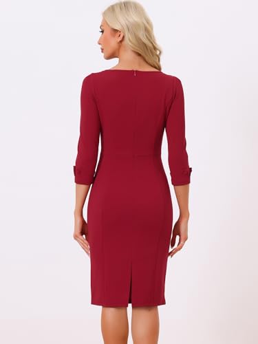 Image of Allegra K Work Dress for Women 3 /4 Sleeve Boat Neck Back Slit Sheath 2026 Professional Bodycon Business Casual Dresses