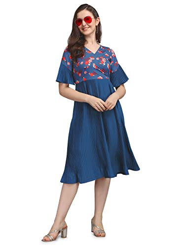 Image of SIRIL Women's Fit And Flare - Digital Print Half Sleeve Mini Crepe Dress