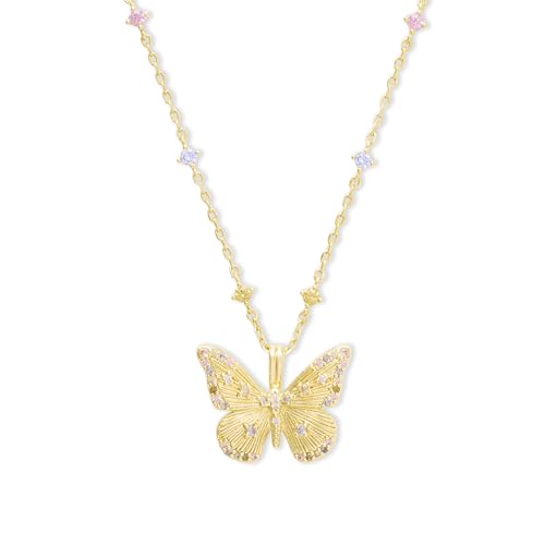 Wanderlust + Co Butterfly Rainbow Necklace 14K Gold Plated/Rhodium Plated Jewelry Hypoallergenic Shower-safe