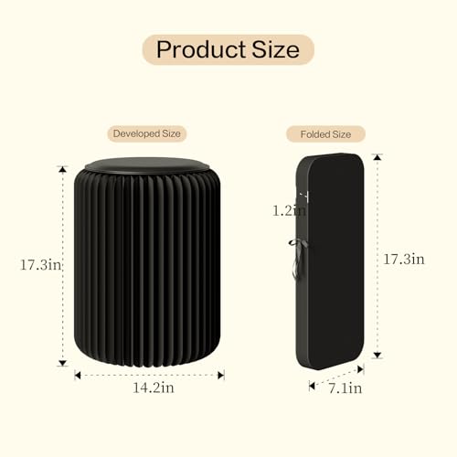 Image of 17 Inch Folding Stool 660lb Foldable Paper Stool, Eco-Friendly Kraft Paper Honeycomb Design Home Furniture Modern, Foldable to 1.2 Inch Round Foot Stool for Living Dining Room(Black)
