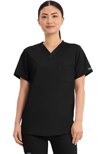 Cherokee Scrub Top for Women & Men, V-Neck Tuckable Medical Shirt with 1 Chest Pocket & ID Loop - WW625, M, Black