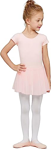 MdnMd Toddler Ballet Leotards for Girls Dance Leotards with Skirt Gymnastic Ballerina Outfit Dress Classic Short Sleeve