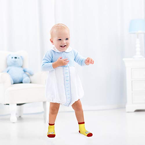 Image of Tphon 12 Pairs Toddler Non Skid Socks with Grips Anti Slip Bottom, Cotton Non Slip Ankle Crew Socks for Boys, Girls, Kids(1-7Years)