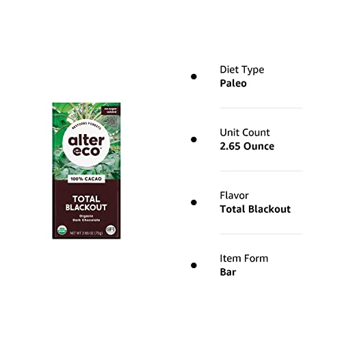 Alter Eco | Dark Chocolate Bars | Pure Dark Cocoa, Fair Trade, Organic, Non-Gmo, Gluten Free (Total Blackout) #TOP6