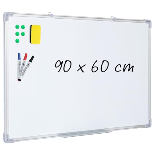 Magnetic Whiteboard, Dry Erase White Board, Silver Aluminium Frame, Double Side Writing, 90x60 CM for Home Office School Classroom, Includes 3 Markers, 5 Magnets, 1 Eraser Magnetic Whiteboard, Dry Erase White Board, Silver Aluminium Frame, Double Side Writing, 90x60 CM for Home Office School Classroom, Includes 3 Markers, 5 Magnets, 1 Eraser