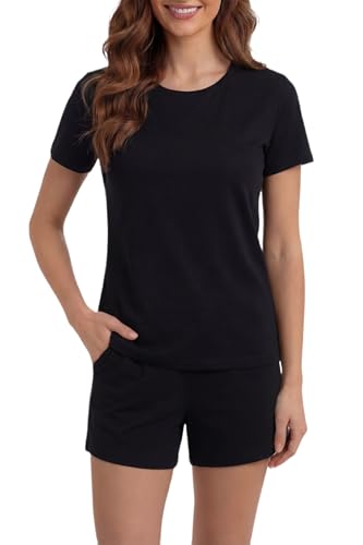 Image of LUBOT Pajamas for Women Set Bamboo Viscose with Cotton Cooling Soft 2 Piece PJ Sets Short Sleeve Nightwear S-2XL