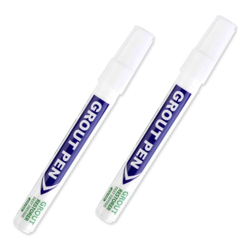 2 PCS 10ml White Grout Reviver Pens, Waterproof Tile Grout Pen for Bathroom Joints Cream Grouting Pen for Bathrooms Kitchen Floor Wall Lines Restoring Discoloured Faded Joints