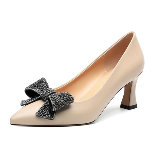 Image of Heels for Women Closed Patent Pointed Toe Bow Pumps Slip on Kitten Low Heels Wedding Party Dress Office Shoes 2.5Inch