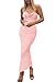PRETTYGARDEN Women's Summer Bodycon Long Dresses Strapless Tube Twist Knot Front Ribbed Knit Elegant Maxi Dress with Slit (Pink,Small)