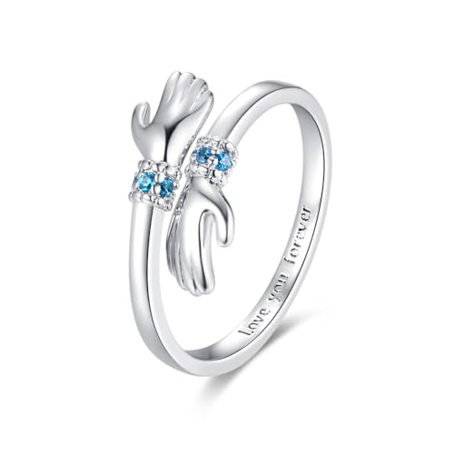 AILIN Custom Warm Embrace Hug Birthstone Rings For Her 925 Sterling Silver/Brass Personalized Engraved Mother Rings Promise Rings Anniversary Birthday Gifts For Women