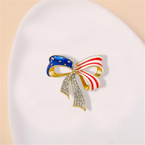 Image of Patriotic USA Flag Brooch Pin for Women Fashion Crystal Blue Red Independence Memorial Day Lapel Pin 4th of July Dress Accessories