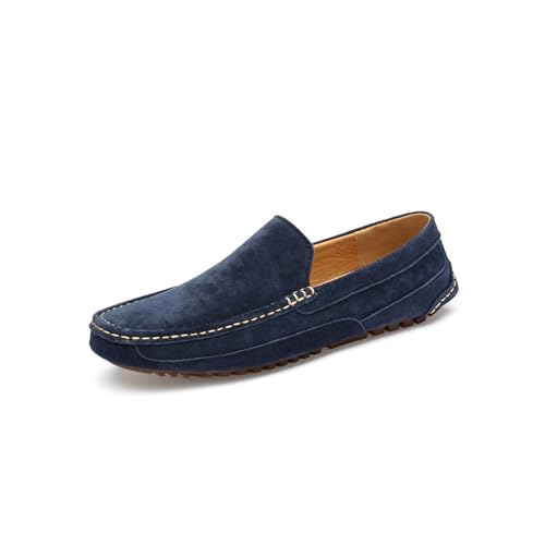 Men's Handmade Suede Wide Plain Toe Driving Penny Loafers Slip on Flat Casual Dress Boat Shoes Classic British Soft Sole Business Moccasins Formal Shoes