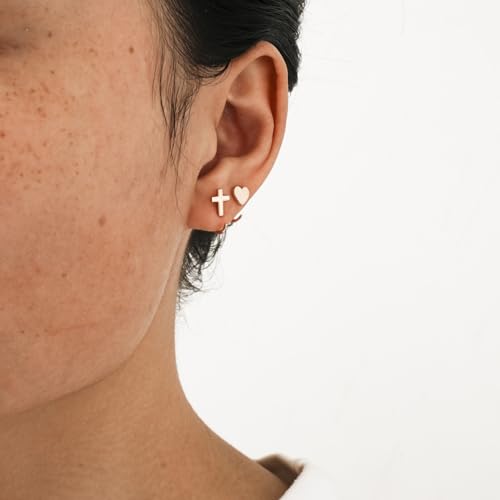 Image of CHIC & ARTSY 925 Sterling Silver Half Hoop Earrings for Women, Small Huggie Hoops Set with Ball Bar Star Moon Cross & Pearl, Lightweight Comfort Fit Everyday & Sleep Earrings