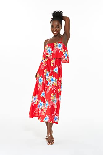 Image of Matchable Family Hawaiian Luau Men Women Girl Boy Clothes in Hibiscus Red