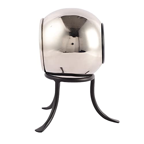 Image of Decor de Maison Handcrafted Seated Sphere Analog Table Clock for Living Room, Bedroom, Study Table | Classic Non-Ticking Tabletop Battery Operated Desk Clock in Silver & Black (18x18x23cm)
