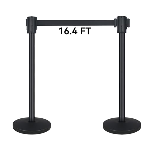Qka QKA-16 Crowd Control Barriers With 16.4' Retractable Belt 2Pack Stainless Steel Stanchion Posts Queue Line Pole Stanchions cover