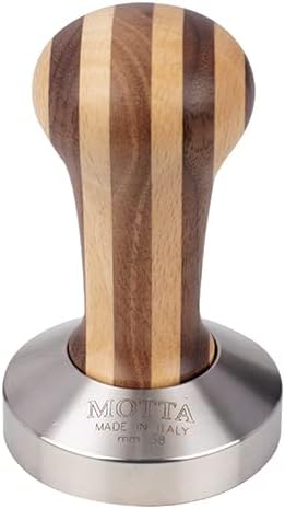 Metallurgica Motta Striped Wood Espresso Coffee Tamper With Flat 58 mm Stainless Steel Ba