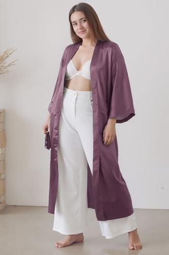 Image of PRODESIGN Satin Kimono Robe Women Long Silky Kimono Bathrobe Sleepwear Wedding Bridesmaid Robe
