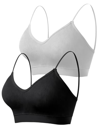 Image of ZENUTA 2Pack Padded Bralettes for Women, V-Neck Seamless Wireless Pull-On Bras with Removable Pads, Low-Impact