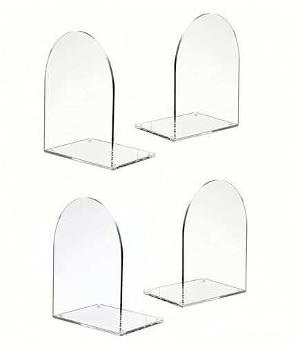 Deefongo Sujetalibros acrílicos para estanterías, 4 unidades, acrílico transparente, sujetalibros transparentes con pegatinas antideslizantes para estanterías para dormitorio, estantería, biblioteca,