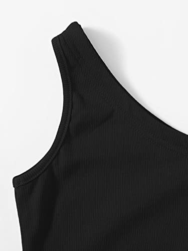 Milumia Girl Casual Ribbed Knit Crop Top Solid Sleeveless Asymmetrical Summer Tops Black 10 Years #TOP2