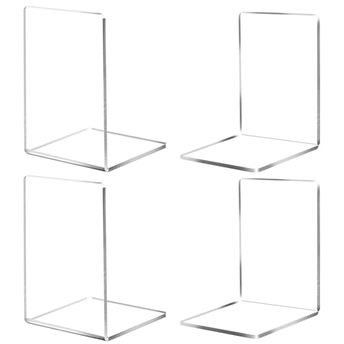 Juego de Sujetalibros Acrílicos Transparentes - 4 Piezas para Escuela, Hogar, Oficina, Biblioteca, Dormitorio y Organización del Escritorio