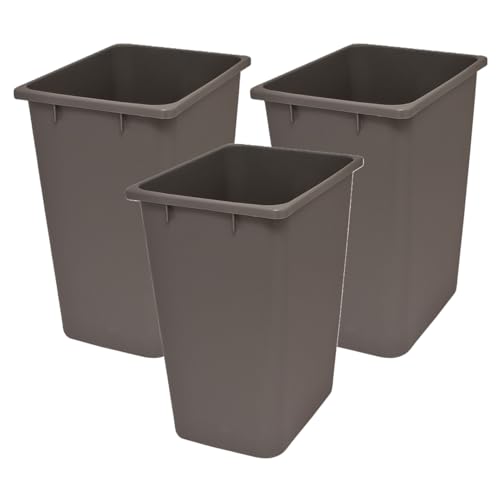 Image of Plastic Trash Can - Indoor Garbage Bin for Kitchen, Home, Office and Commercial Use - Large Waste Disposal Tub, Plastic Waste Container- 12-Gallon (50 Quart - 3 Pack, Grey)