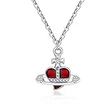 Yumikoo Saturn Planet Necklace Red Heart Heartagram Pendant for Women
