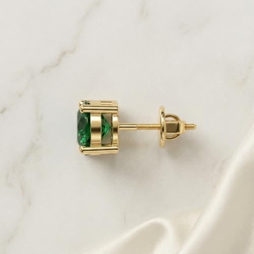 Image of Single Stud For Men & Boys | Gold Plated Pure 925 Sterling Silver Earring | 6mm X 6mm Round Shaped Gemstone Single Screwback Stud | Gift for Men & Boys | Model ERSMY00935