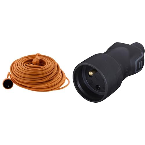 Zenitech - Rallonge Électrique Jardin 50 m - Orange HO5VV-F 3G1,5 mm2 16A 2P+Terre + Fiche Femelle Legrand Caoutchouc Noire avec Serre-Câble à Vis Sortie Droite