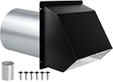 6 Inch Wall Vent Exhaust Vent Dryer Vent Cover Outside, 6' Hooded Wall Vent with Screen and Damper for Kitchen Range Hood Exterior Wall Vent Cover Cap Hood Vent Dryer Air Vent,Galvanized Steel,Black