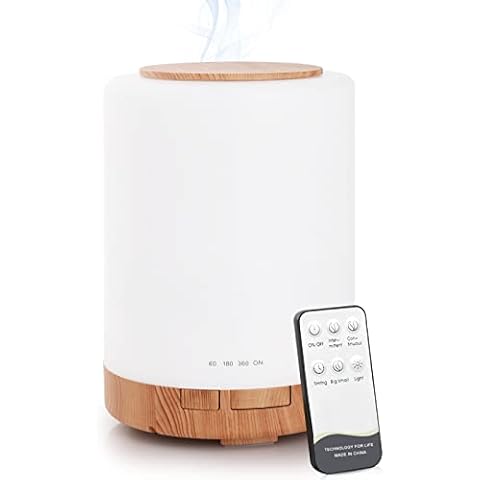 WD&CD Essential Oil Diffusers, 300ML Ultrasonic Aroma Diffuser Humidifier Cool Mist with Remote Control, Waterless Auto-off, 7 Colors, 3 Timer Setting (Light Wood Grain) Cover